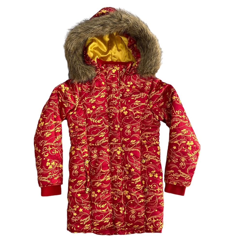 G-Unit Faux Fur Trim Hooded Long Sleeves Gold & Red Puffer Jacket Girl’s Size M